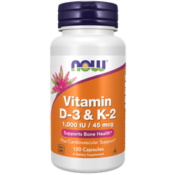 Now Foods Vitamin D3 & K2 1000 / 45 120 veg capsules, Витамины Д3 и К2
