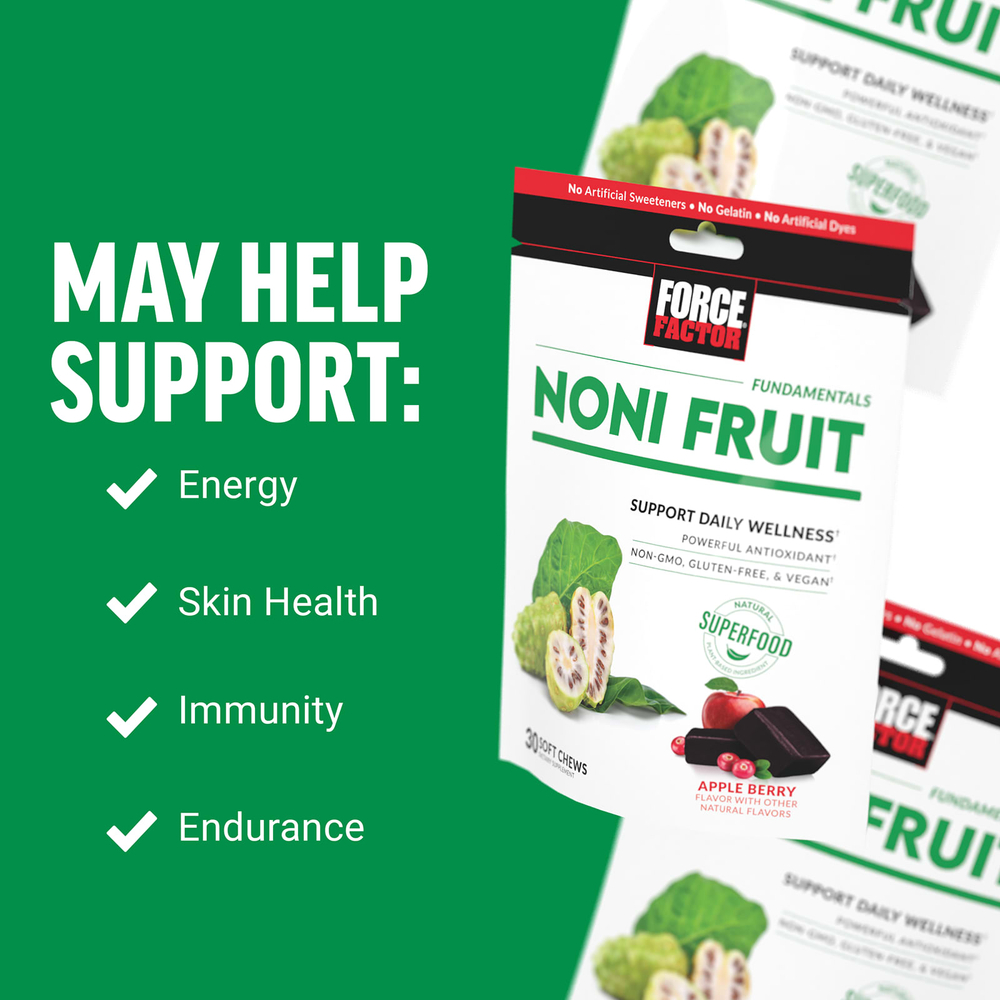 Force Factor, Fundamentals, фрукты нони, яблоко и ягоды, 500 мг, 30 жевательных таблеток