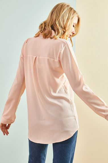 Qadın üçün uzun qollu pudra bluz 30201019