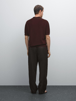 Massimo Dutti Поло из трикотажа с коротким рукавом и фактурной отделкой, бордо