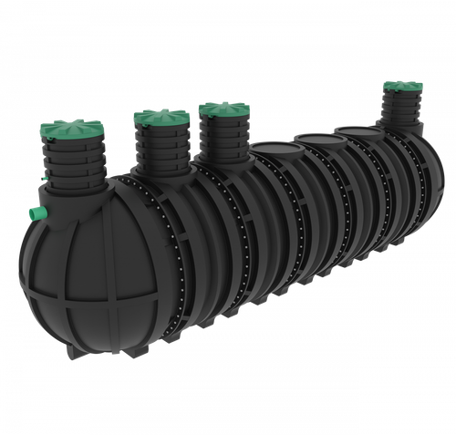 Септик переливной Мультпласт Профи М35 PR 35000 л. горизонтальный / 14000 л. в сутки / до 70 чел. / принудительный сброс (9150x2400x2400см;1 600кг;черный) - арт.561570