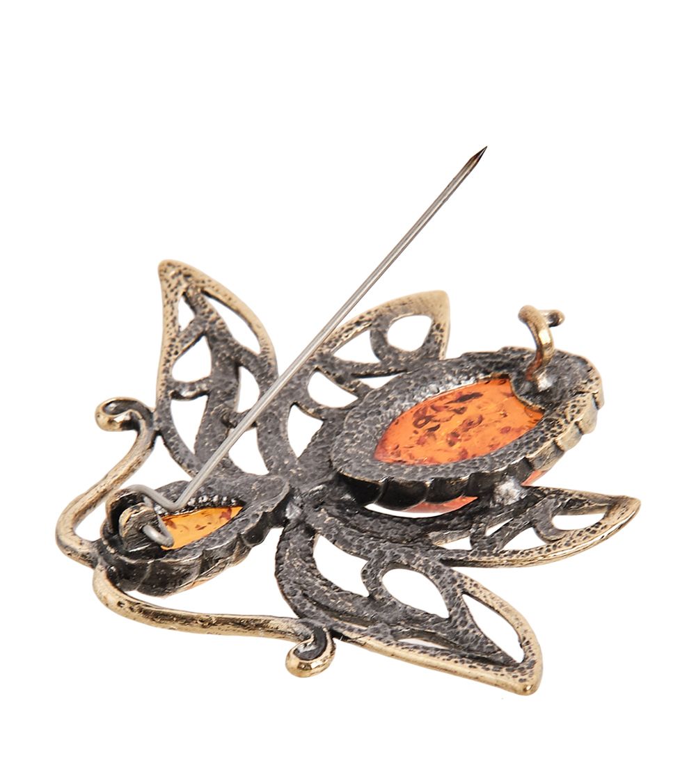 AM-2532 Брошь «Мотылек» (латунь, янтарь)