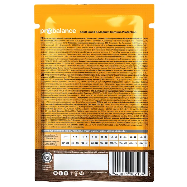 Пауч ProBalance Adult Small&Medium Immuno Protection для взрослых собак малых и средних пород