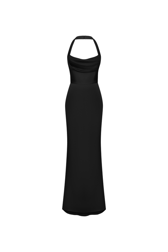 Платье макси из сатина с драпировкой и открытой спиной