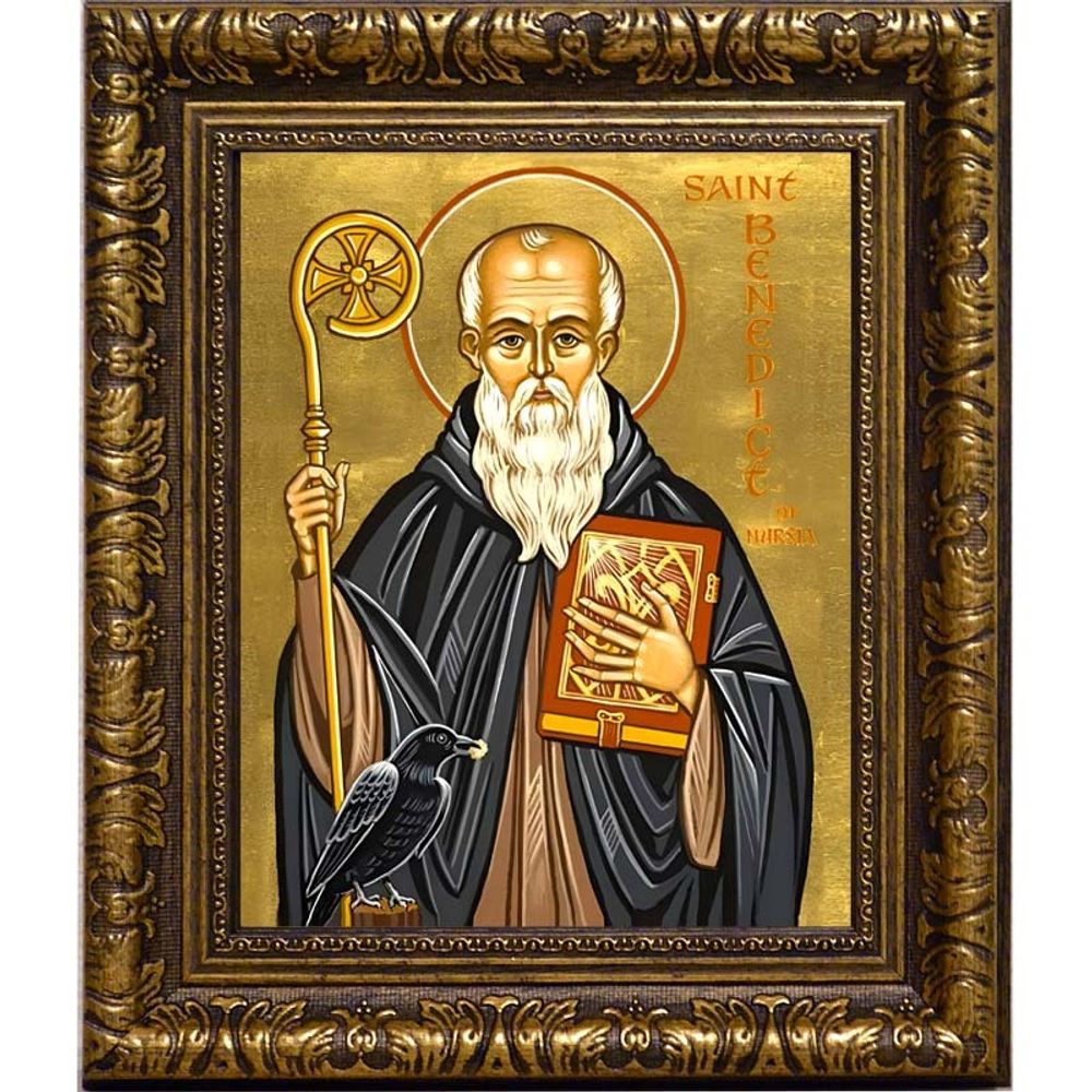 Венедикт (Бенедикт) Нурсийский преподобный игумен. Икона на холсте.