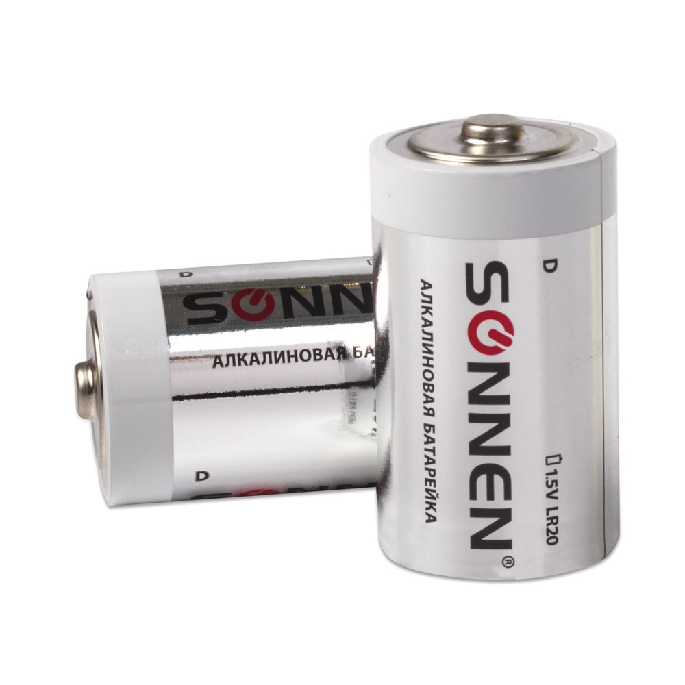 Батарейки комплект 2 шт SONNEN Alkaline D (LR20 13А) алкалиновые в блистере (6 штук в упаковке)