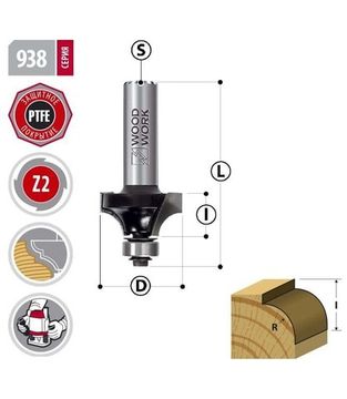 Фреза радиусная с подшипником R=2.4 мм, 17.3х51 мм, s=6 мм WOODWORK 938.2406.06