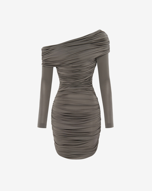 Платье мини из трикотажа с драпировкой