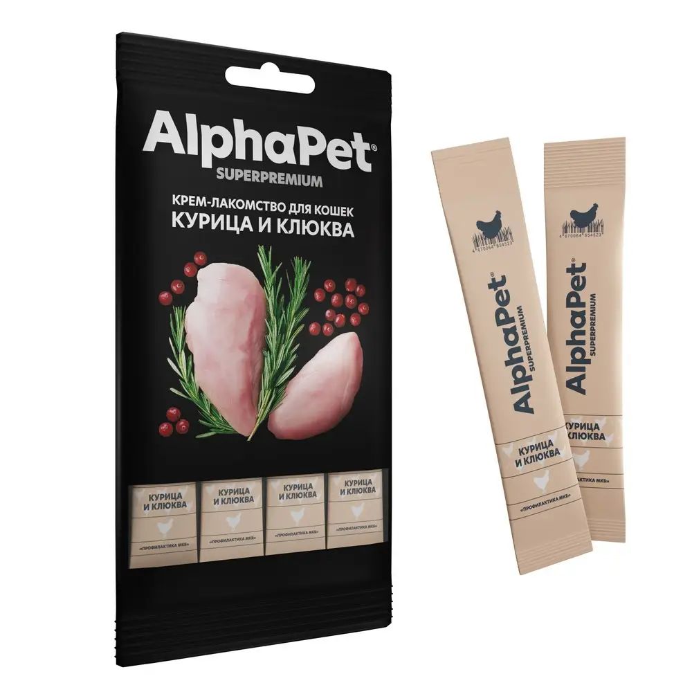 AlphaPet Superpremium крем-лакомство для кошек, курица клюква - 48 гр