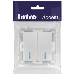 Выключатель Intro Accent 6-105-03 двойной с подсветкой, 10А-250В, IP20, СУ, AL/CU, алюминий | Intro