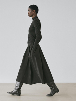 Massimo Dutti Хлопковая футболка в рубчик с длинными рукавами, черный