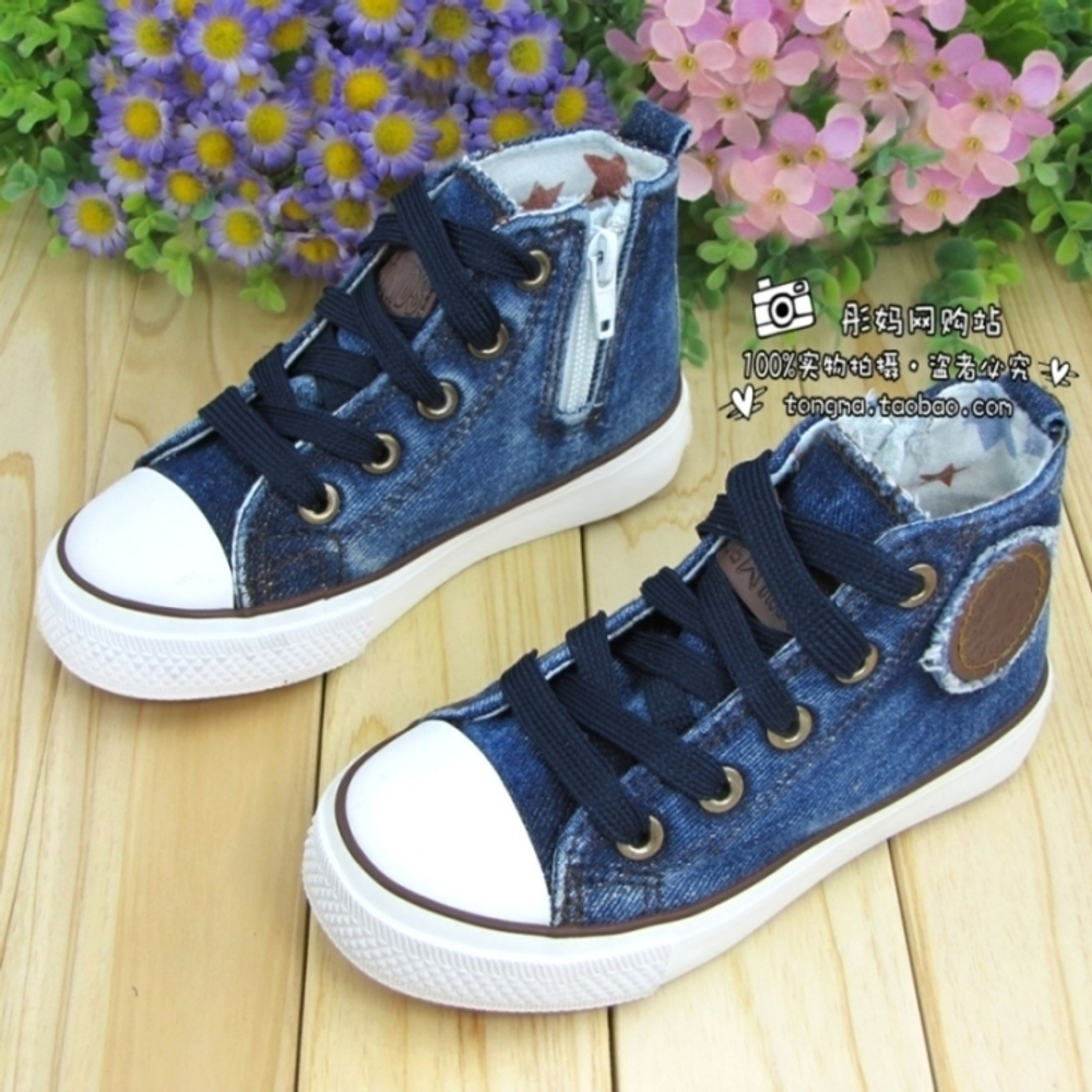 Кеды детские джинсовые высокие на молнии