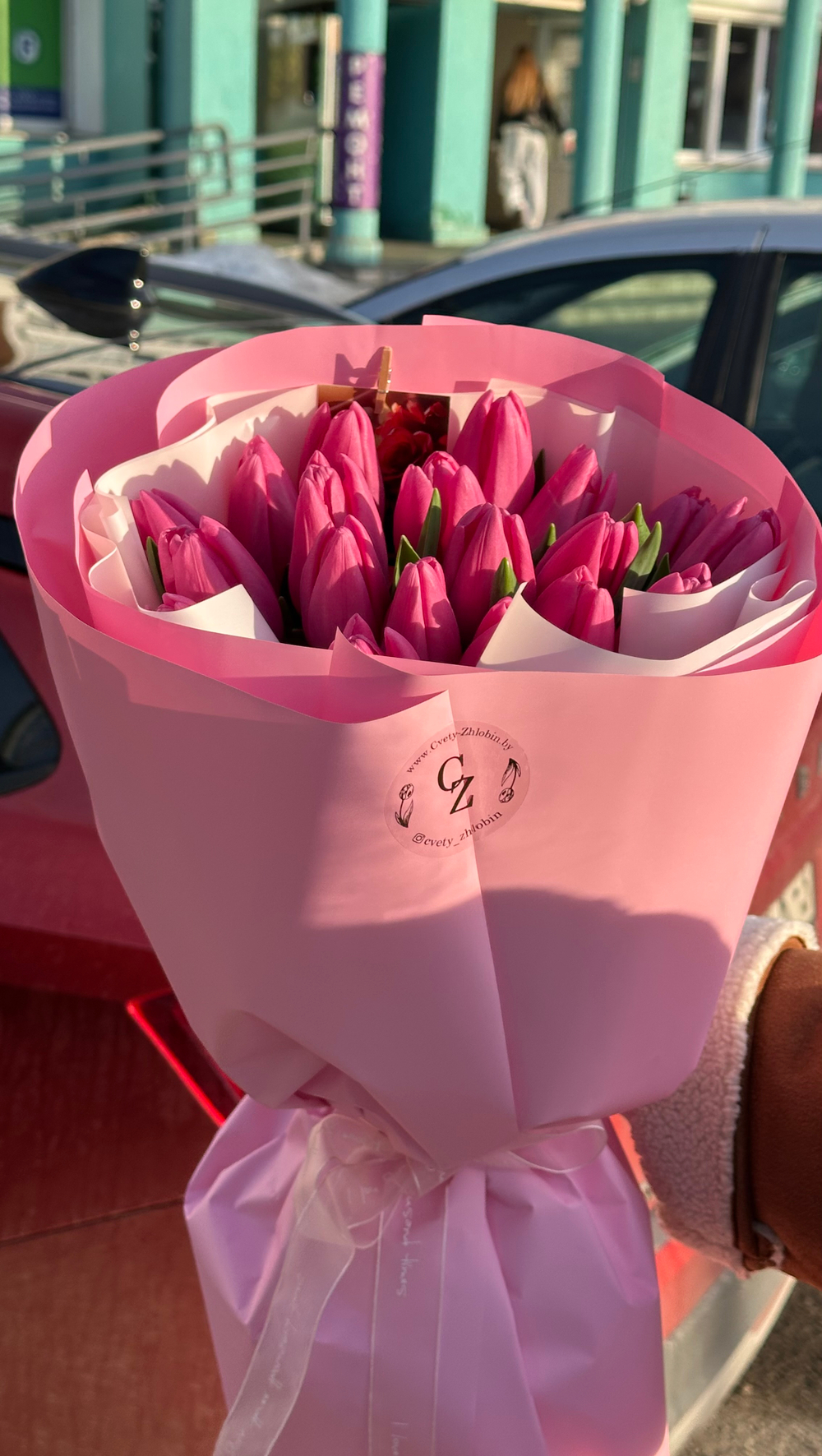 15 розовых тюльпанов