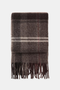 ZARA ШАРФ В КЛЕТКУ С БАХРОМОЙ, РЫЖЕВАТО-КОРИЧНЕВЫЙ