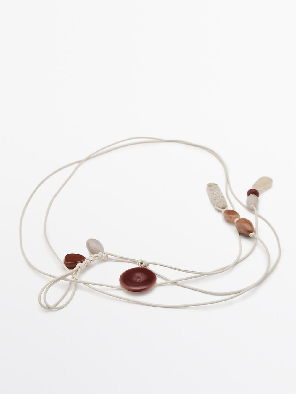 Massimo Dutti Кожаный пояс-шнурок с отделкой камнями, жемчужно-серый