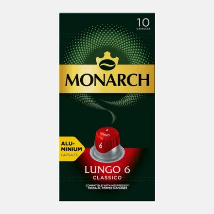 Кофе молотый Monarch Lungo 6 Intenso Classico натуральный 10 капсул 52г