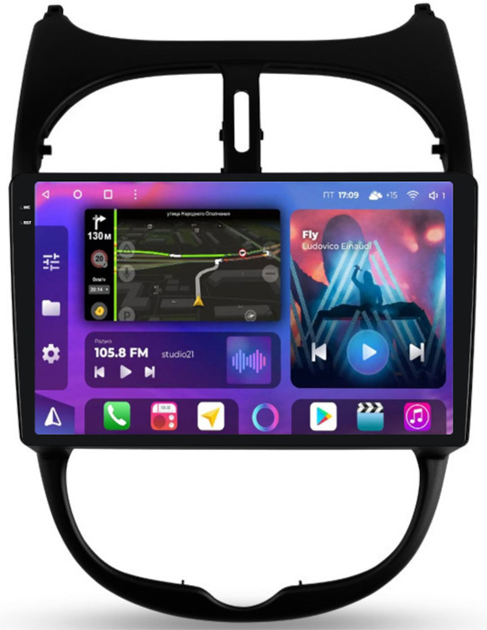 Магнитола для Peugeot 206 1998-2012 - FarCar BM778M-2K монитор 9.5" 2K QLED на Android 14, TS10, 4+32Гб, CarPlay, 4G SIM-слот