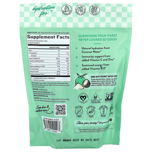 Legendairy Milk, She's Thirsty®, смесь электролитов с кокосовой водой, арбуз, 18 пакетиков по 7,8 г (0,28 унции)