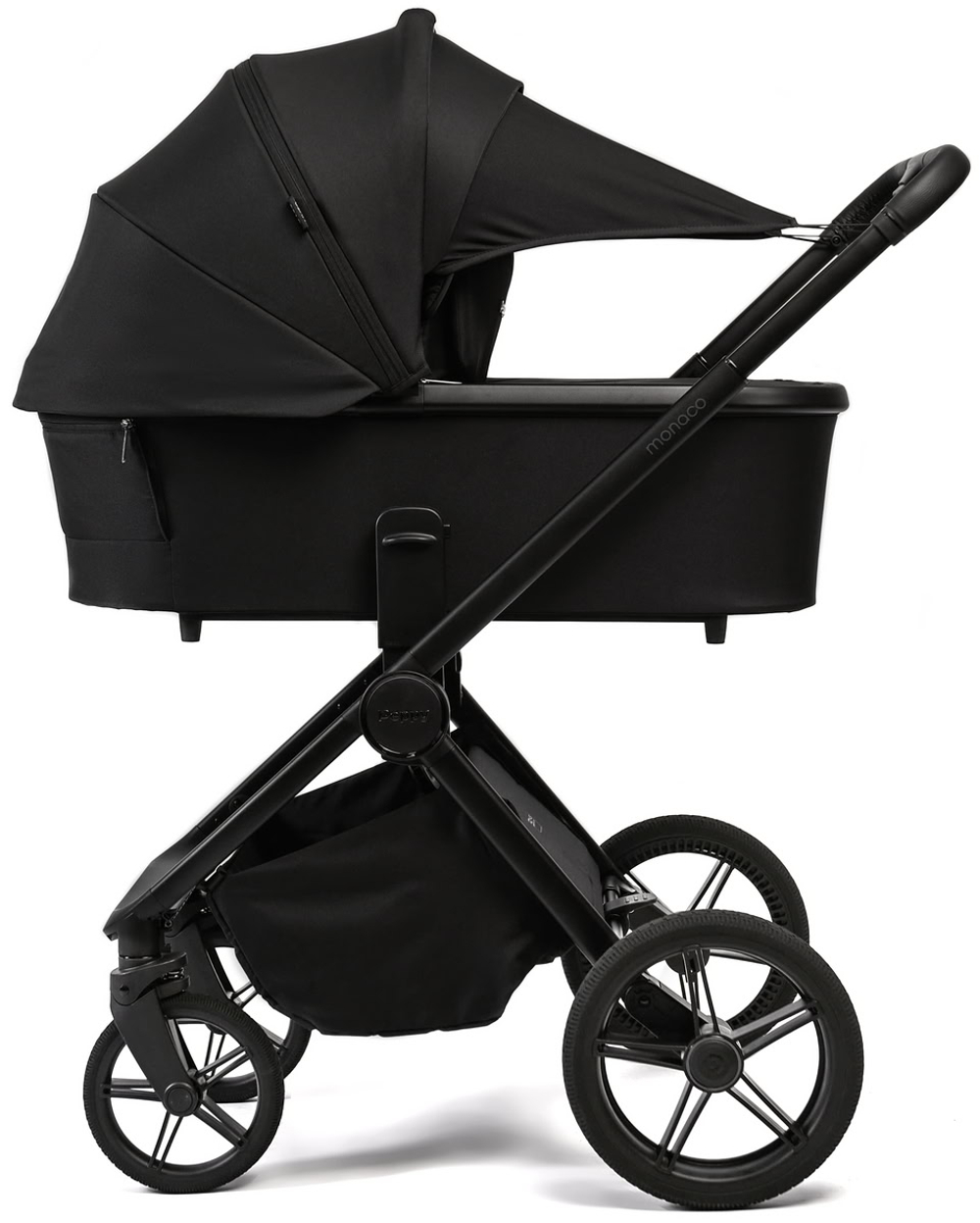 Детская коляска Peppy Monaco 2 в 1 Black (черный), рама черная матовая
