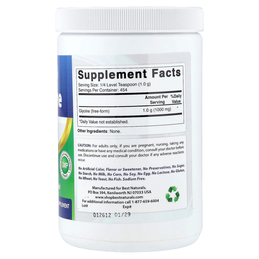 Best Naturals, глицин в порошке, 454 г (1 фунт)