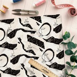 Ткань сатин чёрно-белая минимализм лица