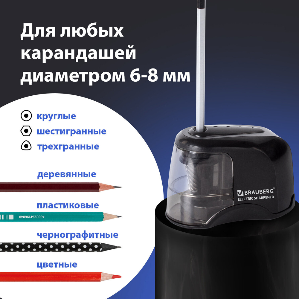 Точилка электрическая BRAUBERG "JET" питание от 4 батареек АА спиралевидное лезвие (2 штуки в упаковке)