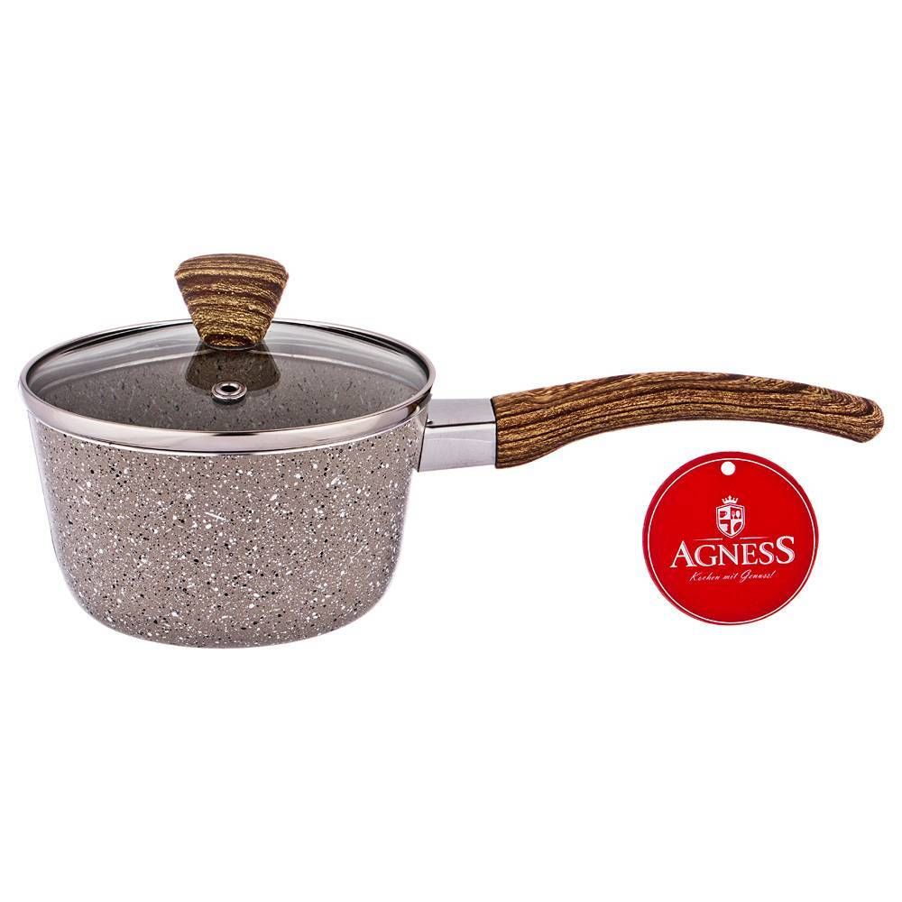 КОВШИК AGNESS "АРКТИК" АНТИП. ПОКР. РУЧКА SOFT TOUCH И СТЕКЛ. КРЫШКОЙ 600 МЛ 12*6 СМ