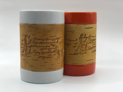 Кружка большая фарфоровая без ручки с цитатами А.С. Пушкина на бересте. Пушкин - наше всё.