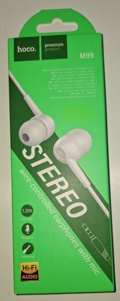 326_ Наушники проводные НОСO арт. M99 Celestial universal earphones with mic, белые ш/к 6931474778840