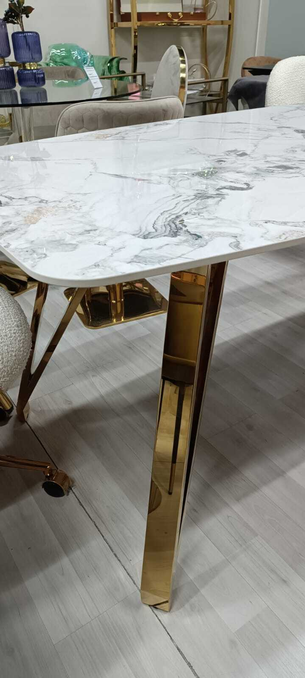 Стол обеденный Ist Casa Соар-2, 180х90х76 см, серо-золотая керамика, золото