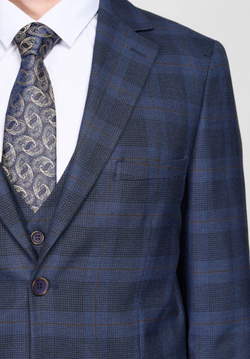 Мужской костюм тройка в клетку (синий) В88