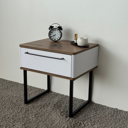 Тумба прикроватная на ножках ROYAL 5201 эко (Дуб Веллингтон-Черный-р.черная)