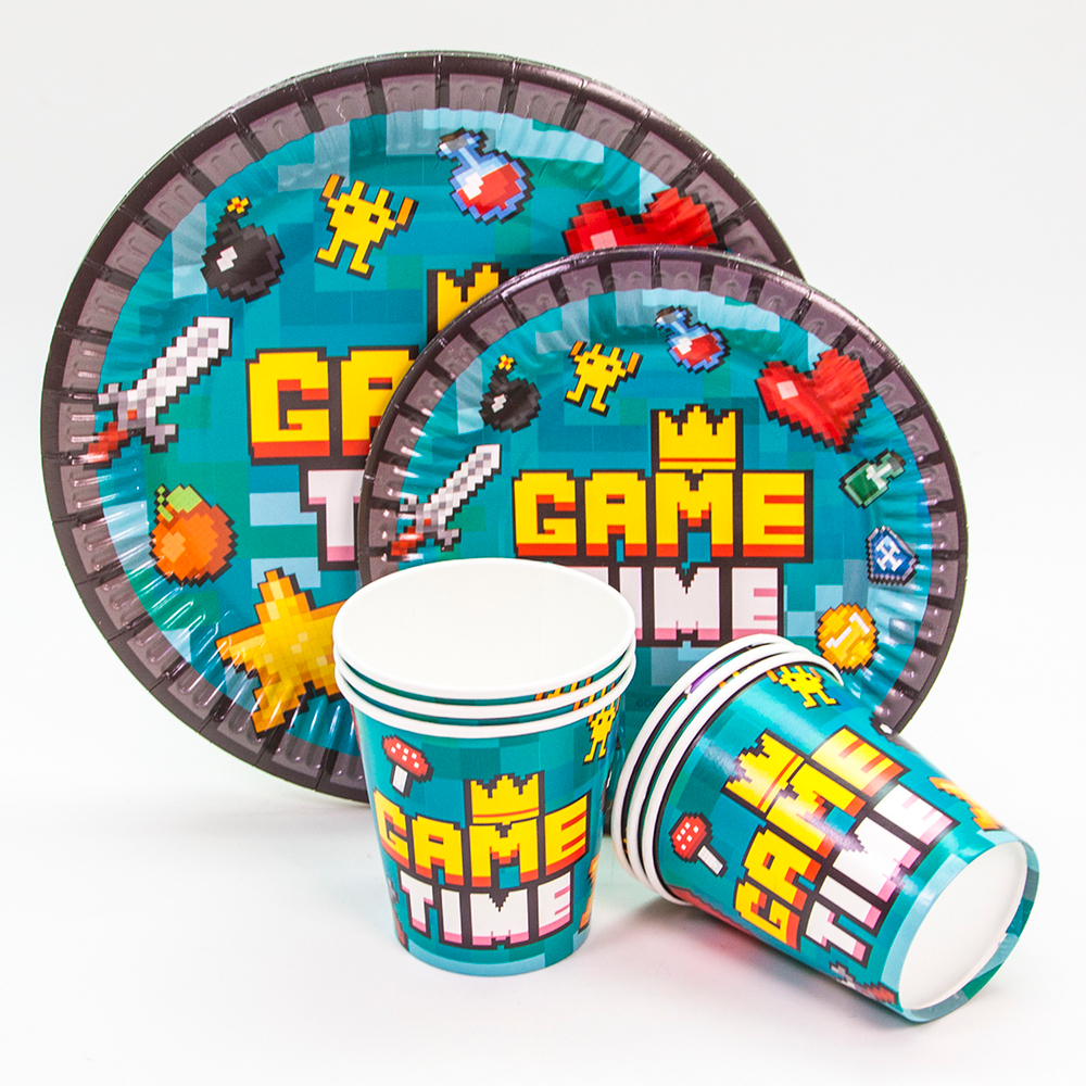 Тарелки бумажные, Game Time, Пиксели, 18 см, 6 шт.