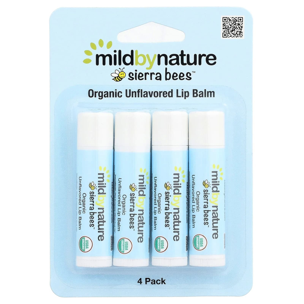 Mild By Nature, Sierra Bees™, органические бальзамы для губ, без добавок, упаковка из 4 шт. по 4,25 г (0,15 унции)