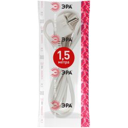 Шнур сетевой с вилкой ЭРА U-3x1,5-1,5m-W с заземлением 1,5м ПВС 3x1,5мм2 белый