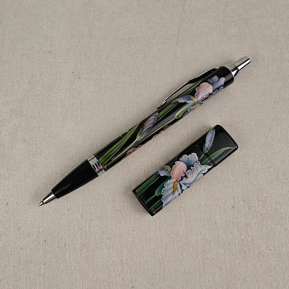 Набор "Ирисы" флешка и ручка Parker с ручной росписью Палех в футляре