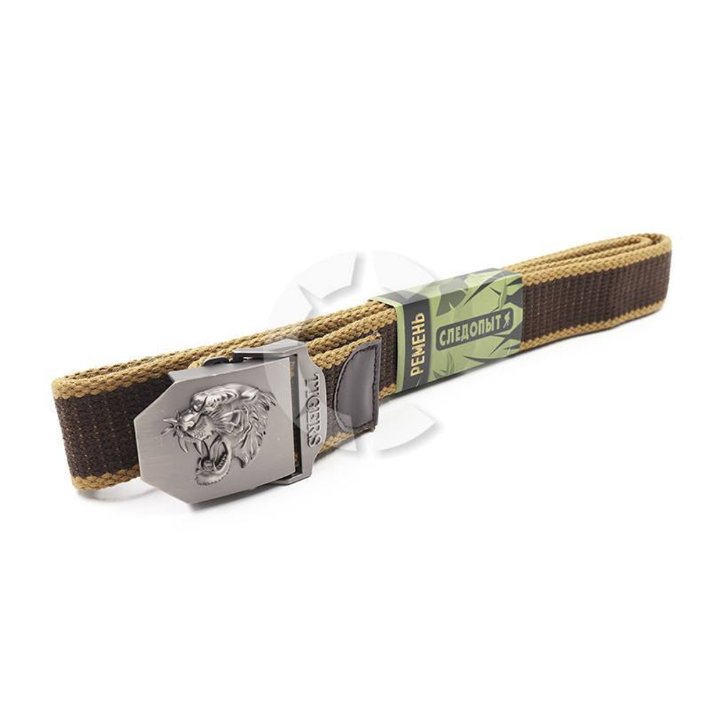 Ремень СЛЕДОПЫТ Тигр текстиль коричневый