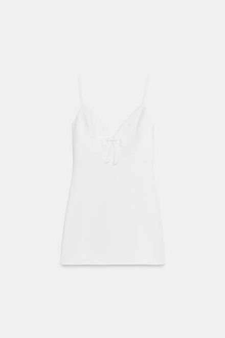 ZARA МИНИ-ПЛАТЬЕ С БАНТОМ, ЭКРЮ