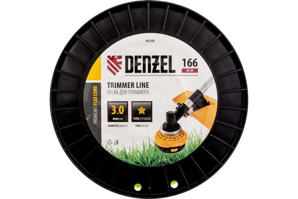 Леска FLEX CORD звезда 3 мм, 166 м, на DIN катушке для триммера Denzel 96288