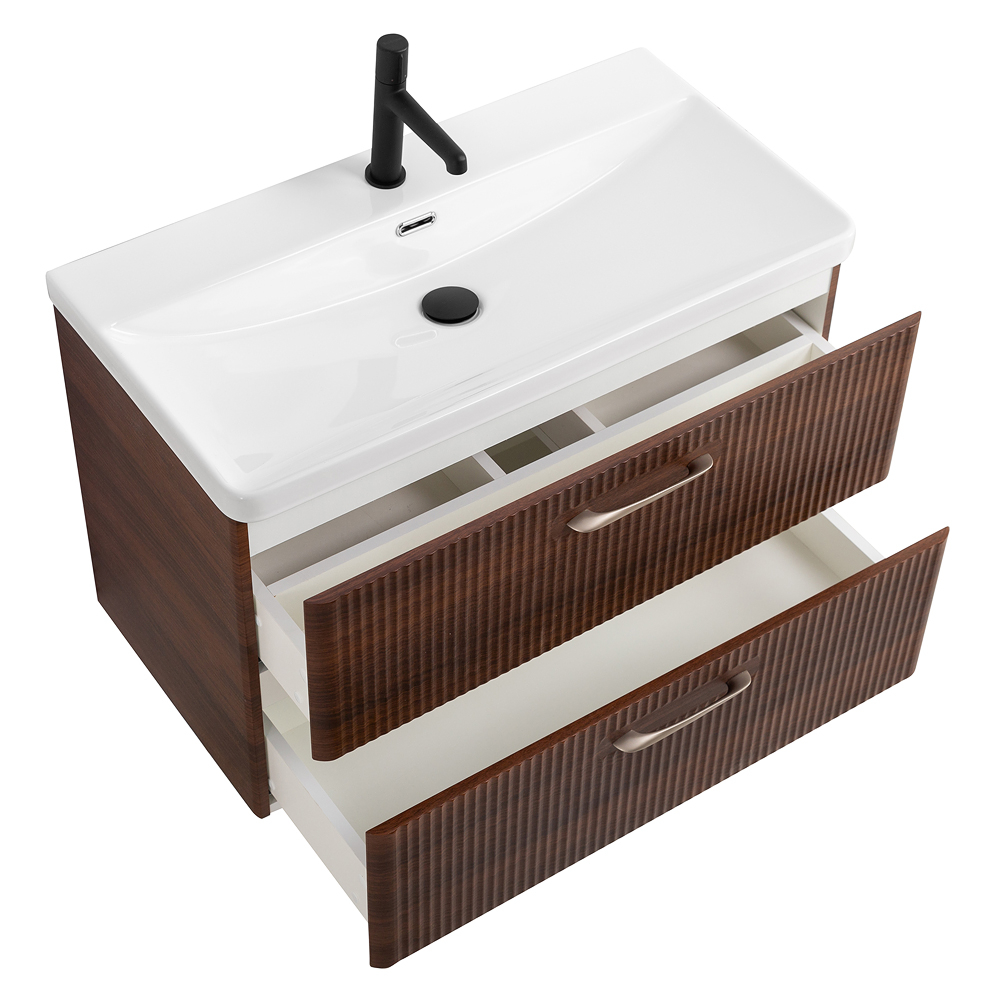 Подвесная тумба с раковиной Belbagno DUE, 80 см Noce DUE-800-2C-SO-NOCE-P + BB-8076-3-80