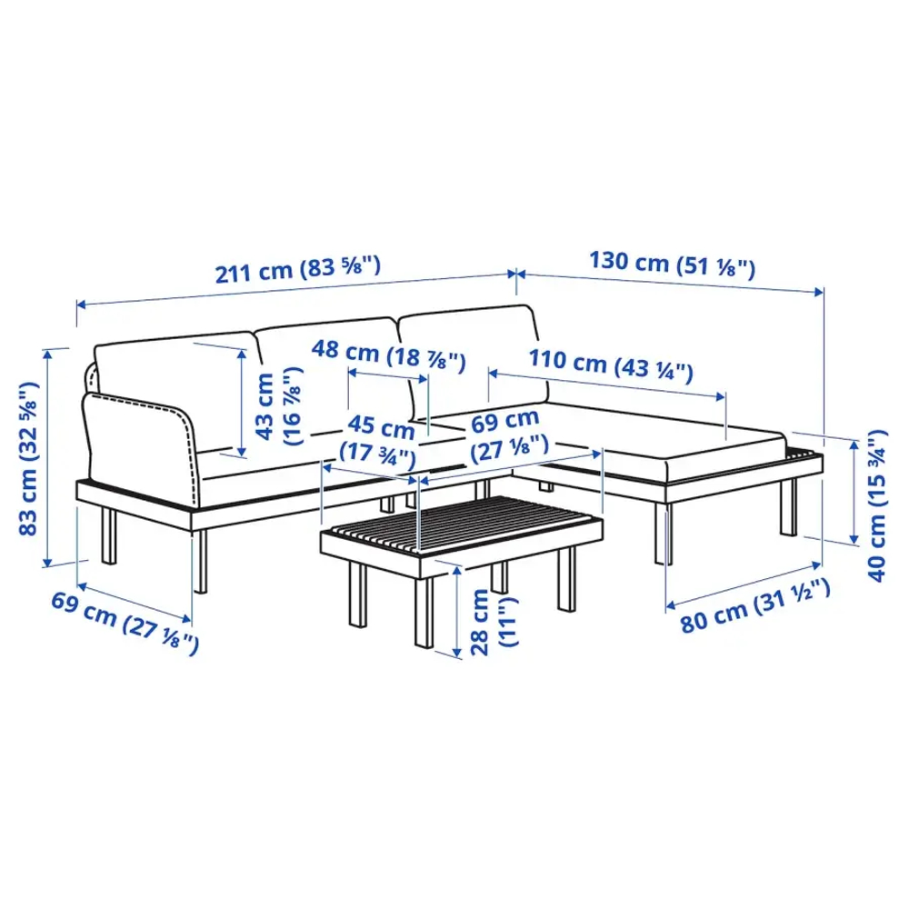 3-местный комплект садовой мебели - REVSKÄR / REVSKАR  IKEA/РЕВСКЕР ИКЕА,  211х65 см, серый