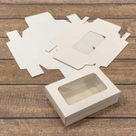 Коробка Для конфет сборная 14.5х10х4 см с окошком (Белый, Крафт)