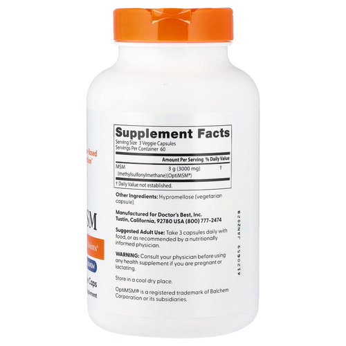 Doctor's Best, МСМ, 180 растительных капсул (1000 мг в 1 капсуле)