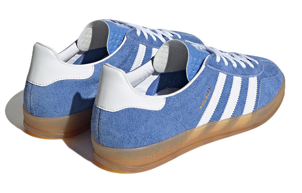 Adidas originals Gazelle Indoor leather trend casual non-slip wear-resistant low-top sneakers women's blue, white and brown