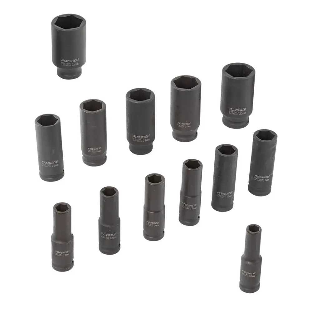 Набор головок ударных глубоких13пр.,1/2''(10, 12-15, 17, 19, 21, 22, 24, 27, 30, 32мм), на пластиковом держателе Forsage F-4137MPB