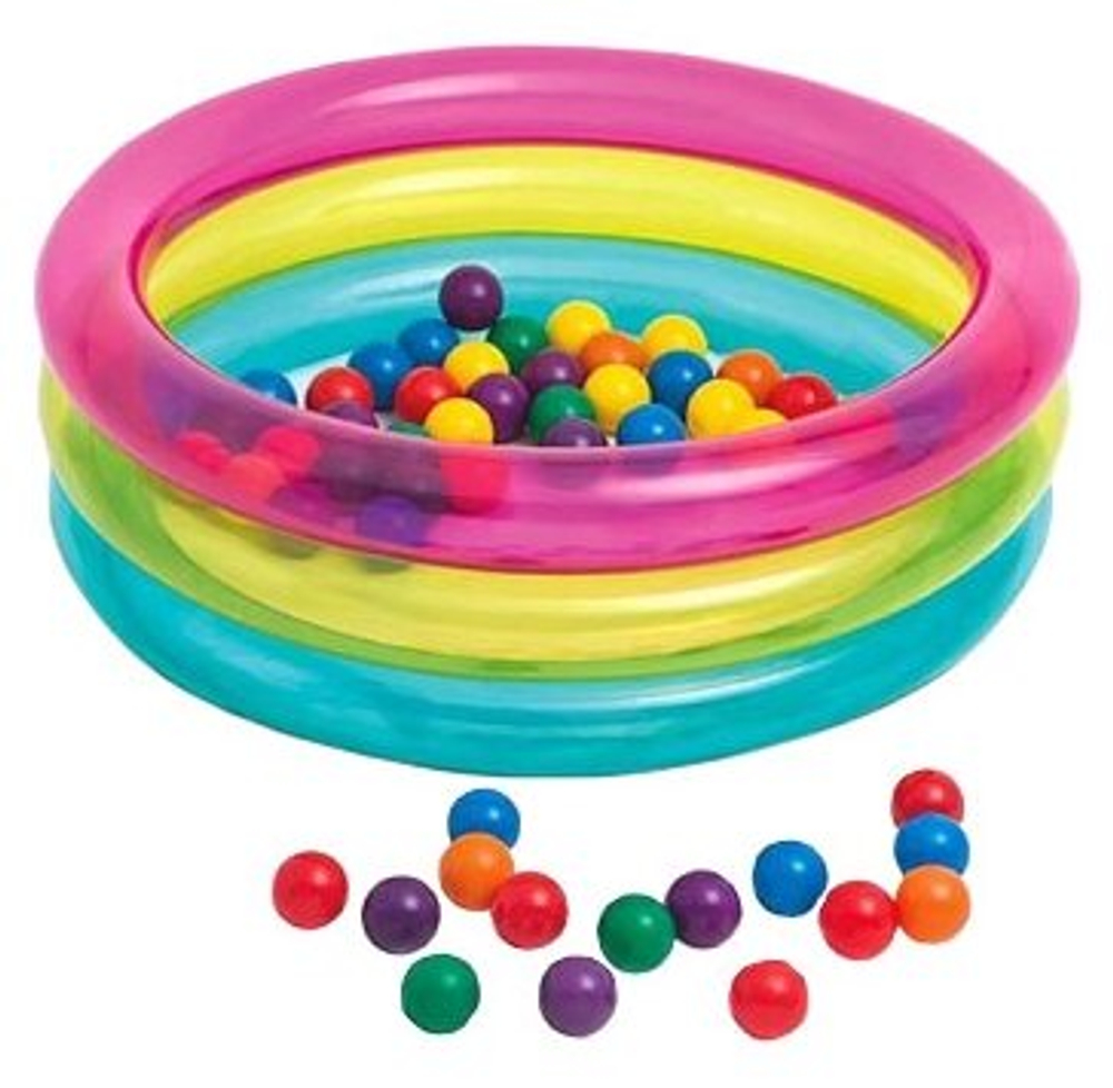 Надувной детский сухой бассейн с шариками Intex 48674 Ring Baby Ball Pit 86х25 см 50 шариков от 1 года