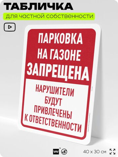 Табличка для частной территории "Парковка на газоне запрещена", на дом, для участка, организаций и частных территорий, предупреждающая, 40х30 см, Silver Plane x Айдентика Технолоджи