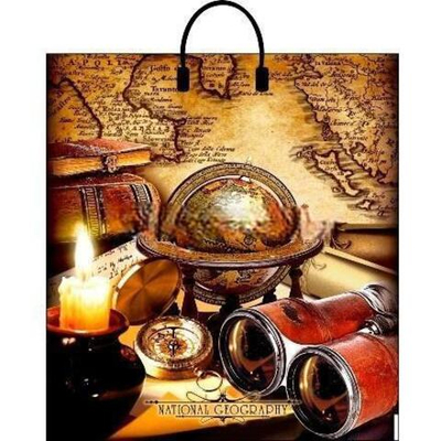 Пакет с пластиковой ручкой ПВД 40х44 (100 мкм) "География" лам. (10/100 шт.) Интерпак