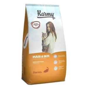 Сухой корм для для взрослых кошек, Karmy Hair & Skin, поддерживающий здоровье кожи и шерсти, с лососем