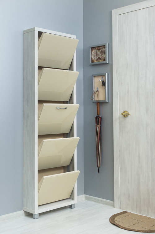 Обувница в прихожую компактная для обуви Люкс 5 капучино стекло выбеленное дерево